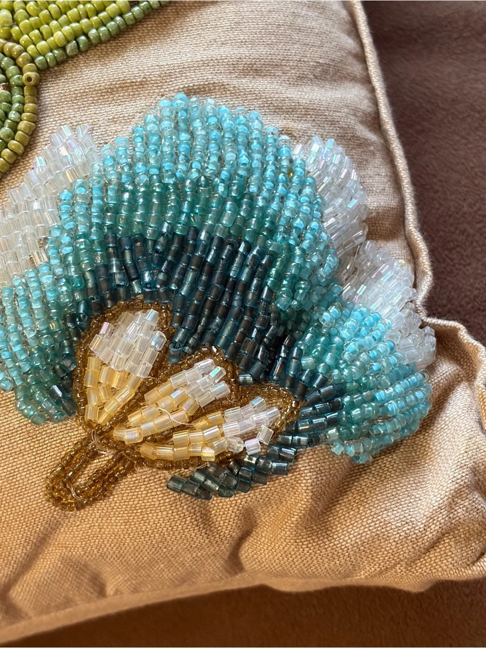 PIER 1 Beaded Cactus Floral Decorative Pillow - Tan Background  12